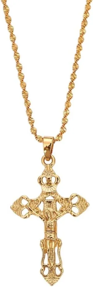 Gold Color Catholic Jesus Christ Cross Pendant Necklace Jewelry For Women VHM6612