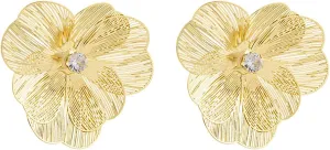 Gold Flower Earrings for Women Flower Statement Earrings Large Flower rhinestone Stud Earrings Bohemian Hollow Flower Earrings Floral Earrings Jewelry for Women