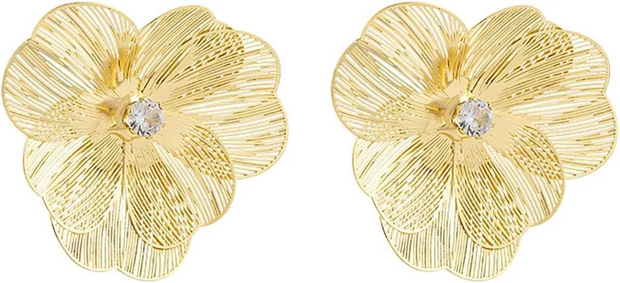 Gold Flower Earrings for Women Flower Statement Earrings Large Flower rhinestone Stud Earrings Bohemian Hollow Flower Earrings Floral Earrings Jewelry for Women
