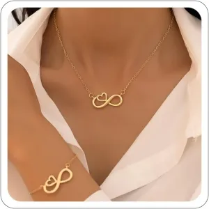 Gold Infinity Necklaces Bracelets Set Heart Necklace for Women Trendy Dainty Necklace for Mom Mother's Day Valentine Necklaces Bracelet