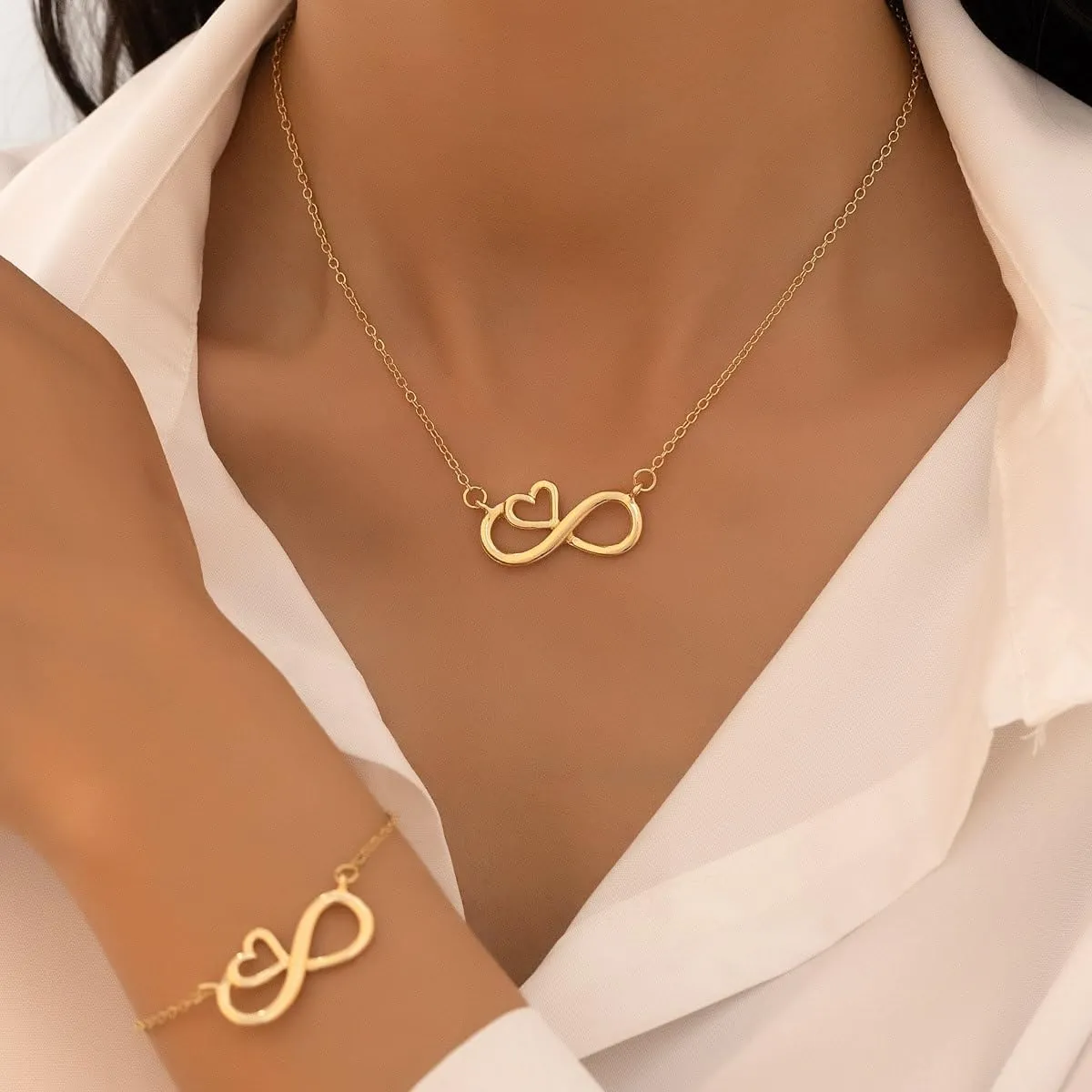 Gold Infinity Necklaces Bracelets Set Heart Necklace for Women Trendy Dainty Necklace for Mom Mother's Day Valentine Necklaces Bracelet