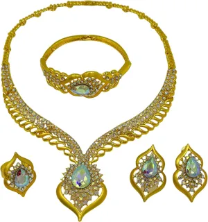 Gold Jewelry Sets for Women,Dubai Statement Necklaces Gold Bracelets Open Hoop Earrings Ring Fashion Crystal Wedding Costume Jewelry Accessories Set Mother's Day Birthday Wedding prom
