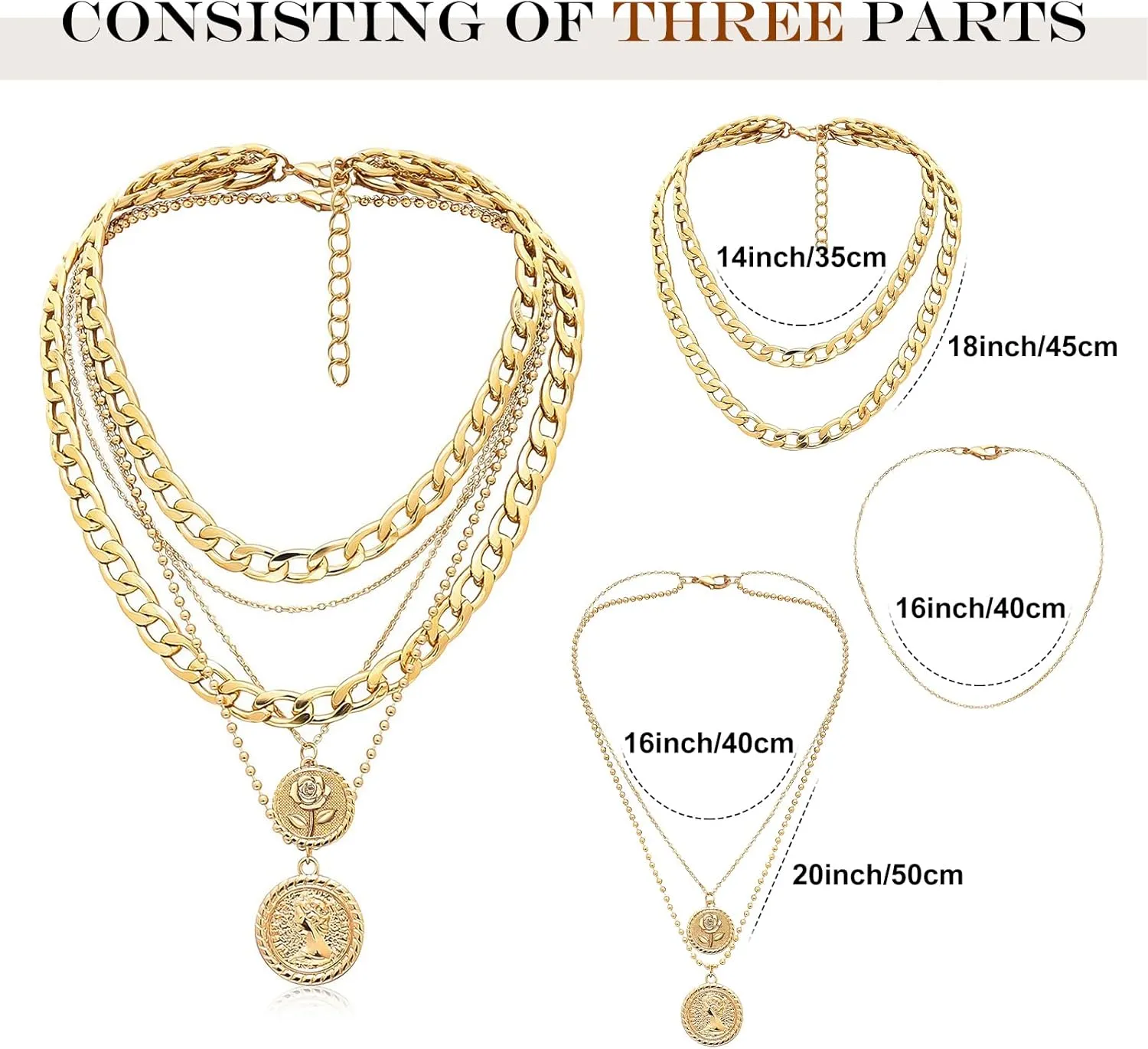 Gold Layered Necklaces for Women Chunky Choker Link Chain Trendy Retro Coin 14K Pendant Necklace Handmade Dainty Layering Poppy Lotus Rose Birth Flower Necklaces Gift