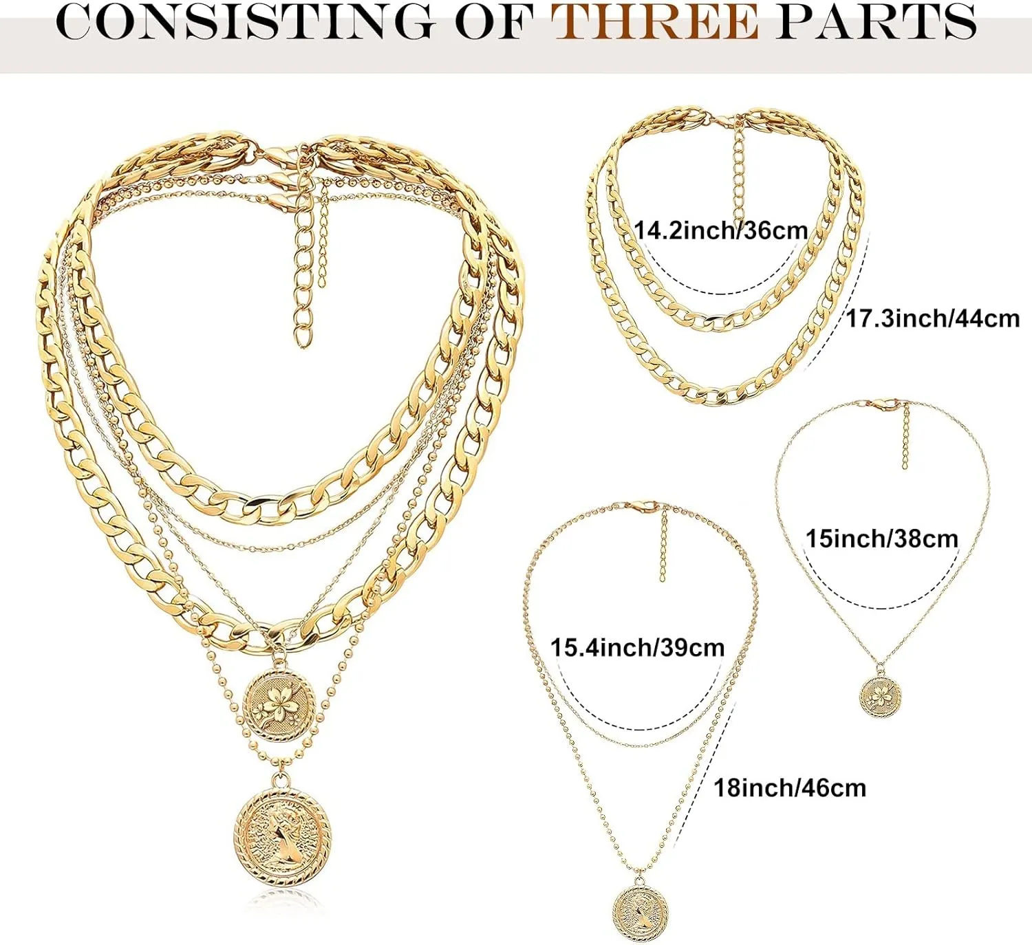 Gold Layered Necklaces for Women Chunky Choker Link Chain Trendy Retro Coin 14K Pendant Necklace Handmade Dainty Layering Poppy Lotus Rose Birth Flower Necklaces Gift