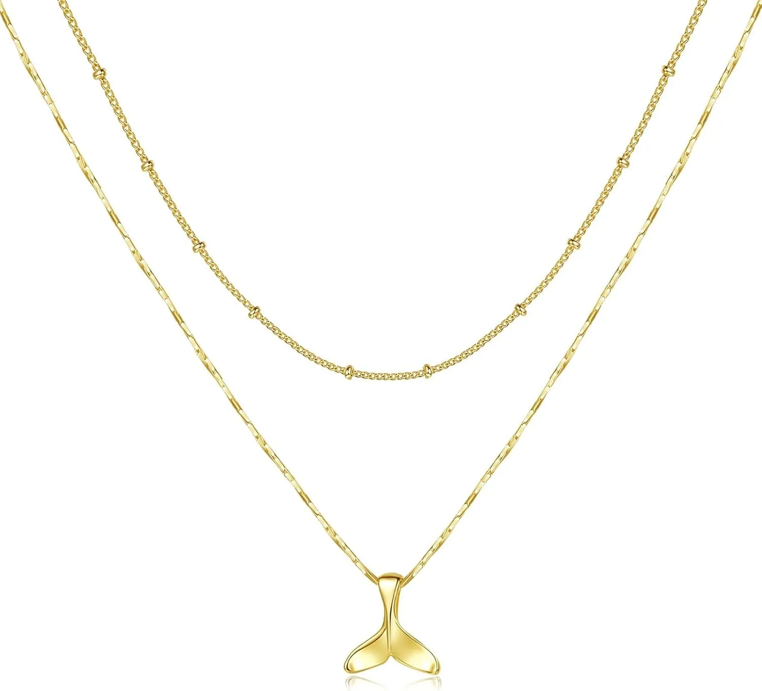 Gold Layered Necklaces for Women Dainty 14K Real Gold Plated Layering Necklace Bar Disc Fishtail Paperclip Chain Multilayer Necklaces Jewelry for Women