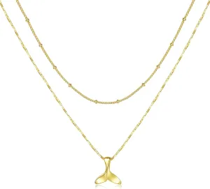 Gold Layered Necklaces for Women Dainty 14K Real Gold Plated Layering Necklace Bar Disc Fishtail Paperclip Chain Multilayer Necklaces Jewelry for Women