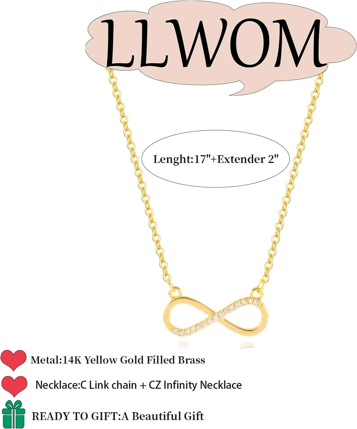 Gold Necklace for Women-14k Gold Plated Infinity Necklace Star Of David Necklace Evil Eye Cross Pendants Heart Dainty Gold Necklace For Women