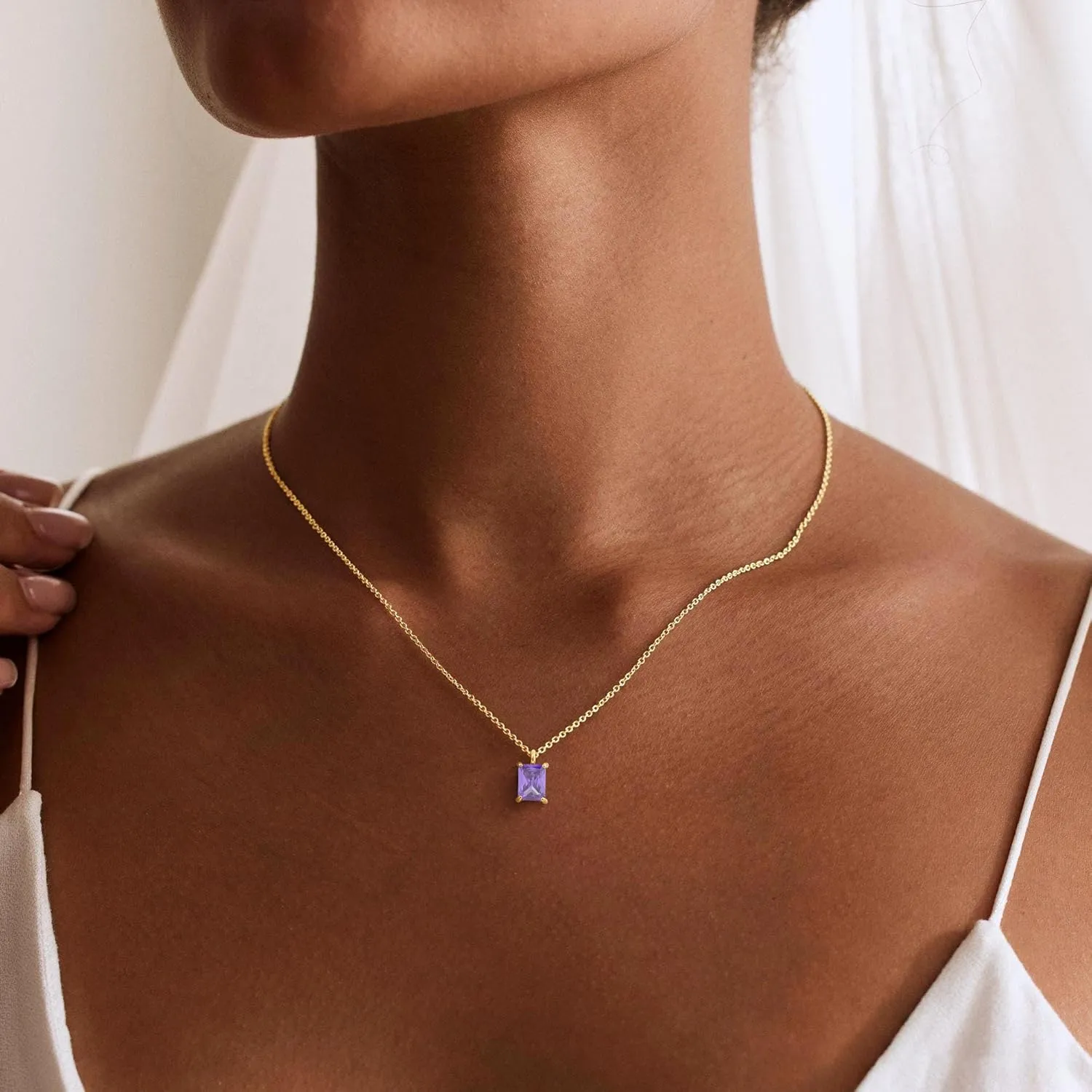 Gold Necklace for Women - 18K Gold Plated Birthstone Necklace Diamond Necklaces Mothers Dainty Gold Pendant Necklaces Birthday Gifts for Women Jewelry