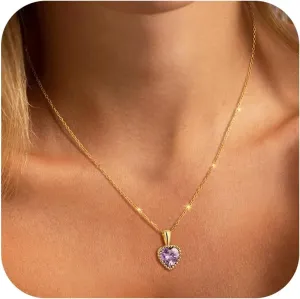 Gold Necklace for Women - 18K Gold Plated Birthstone Necklace Diamond Necklaces Mothers Dainty Gold Pendant Necklaces Birthday Gifts for Women Jewelry