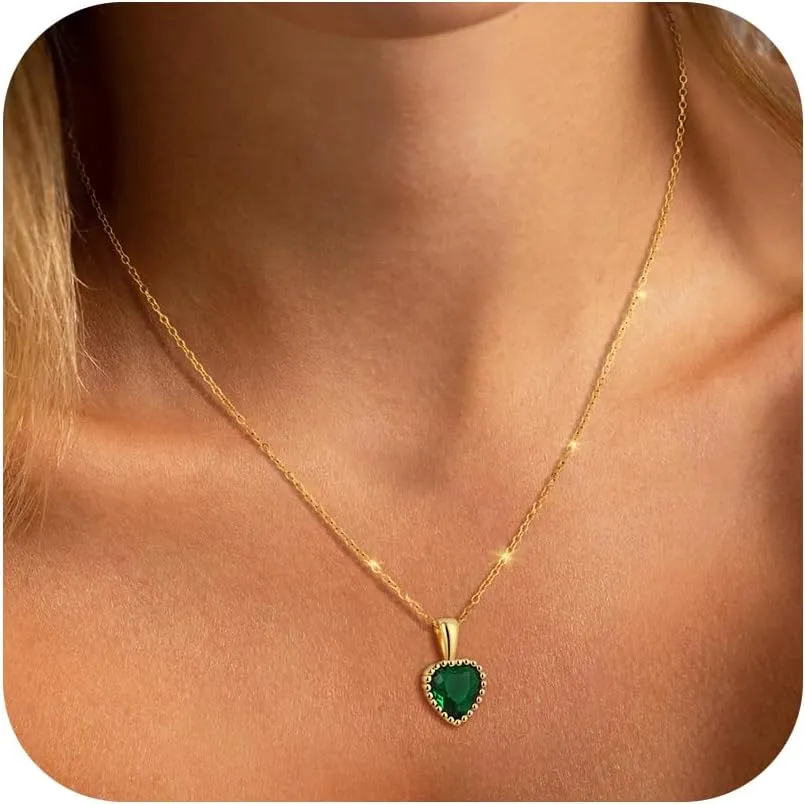 Gold Necklace for Women - 18K Gold Plated Birthstone Necklace Diamond Necklaces Mothers Dainty Gold Pendant Necklaces Birthday Gifts for Women Jewelry