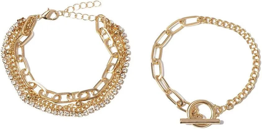 Gold Paper Clip Bracelet Adjustable Layered Stacked Charm Chain Neutral Fashion Bracelet For Women