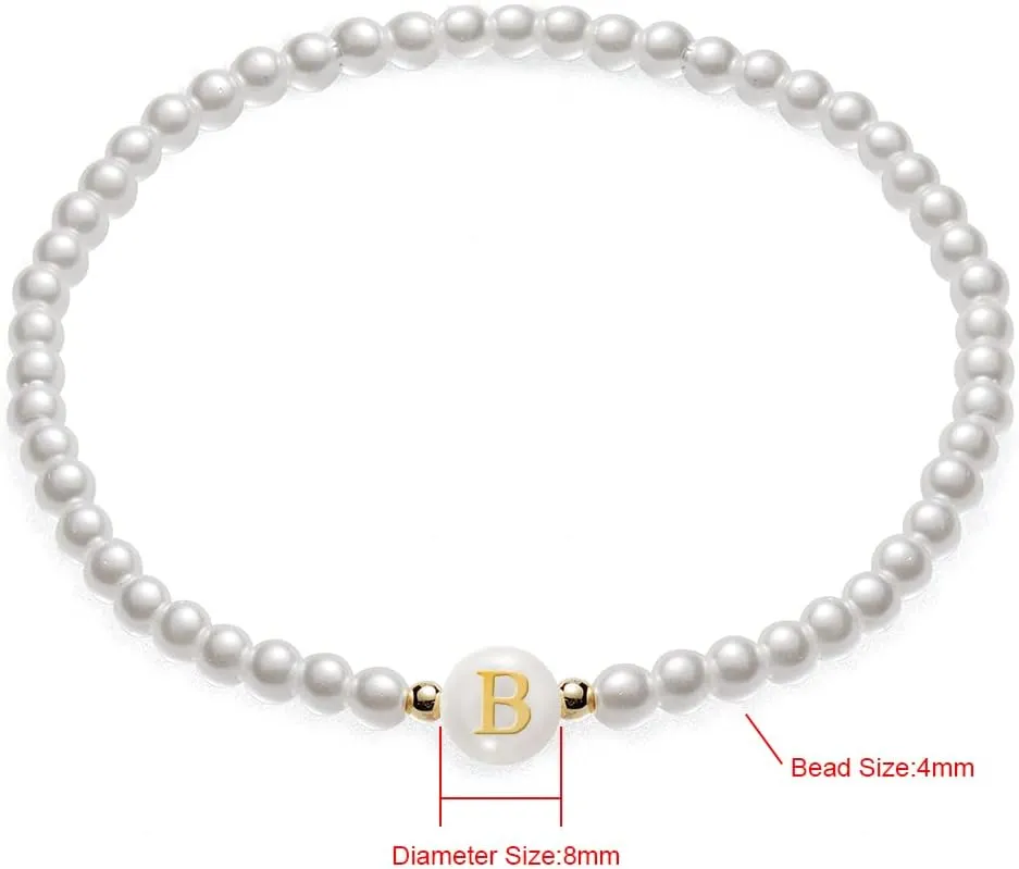 Gold Pearl Bracelets for Women Trendy Dainty Initial Bracelet,Strand Beaded 14k Gold Plated Bracelets for Women,Fashion Charm Womens Bracelets Jewelry Gifts