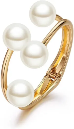 Gold Pearl Cuff Bracelets for Women Wedding Bridals Big Clasp Cuff Bracelets