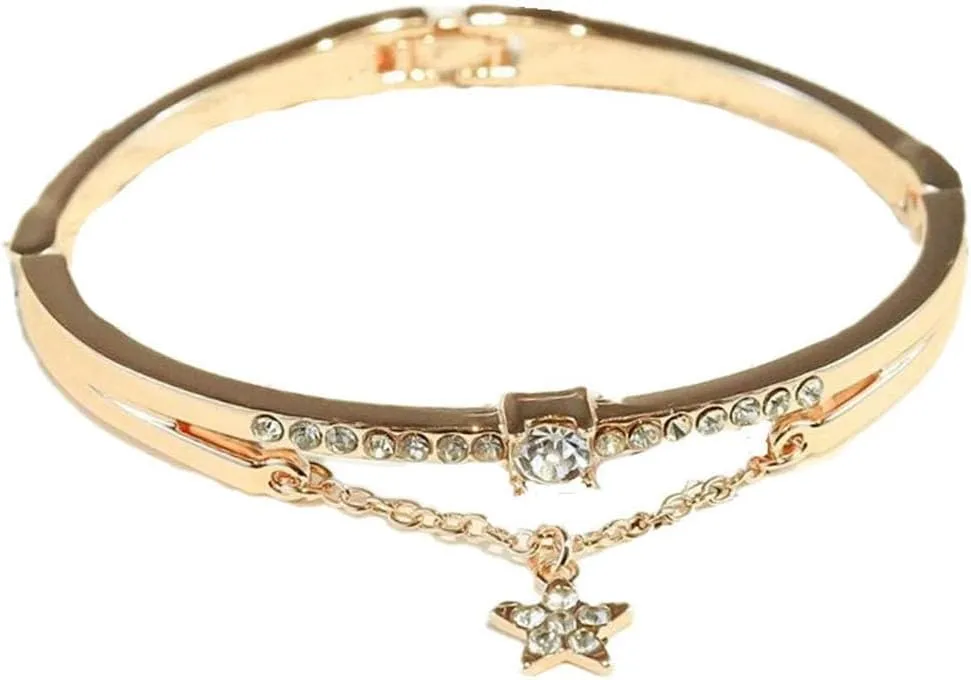 Gold Plated Star Cuff Bangle Bracelets for Women,Gold Women`s Bangle Bracelets Open Adjustable Cuff Dainty Bracelets for Her Jewelry Gifts