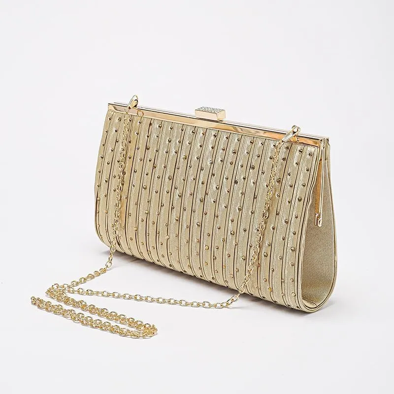 Gold Rhinestone Banquet Handbag Womens Dress Clutch Purses