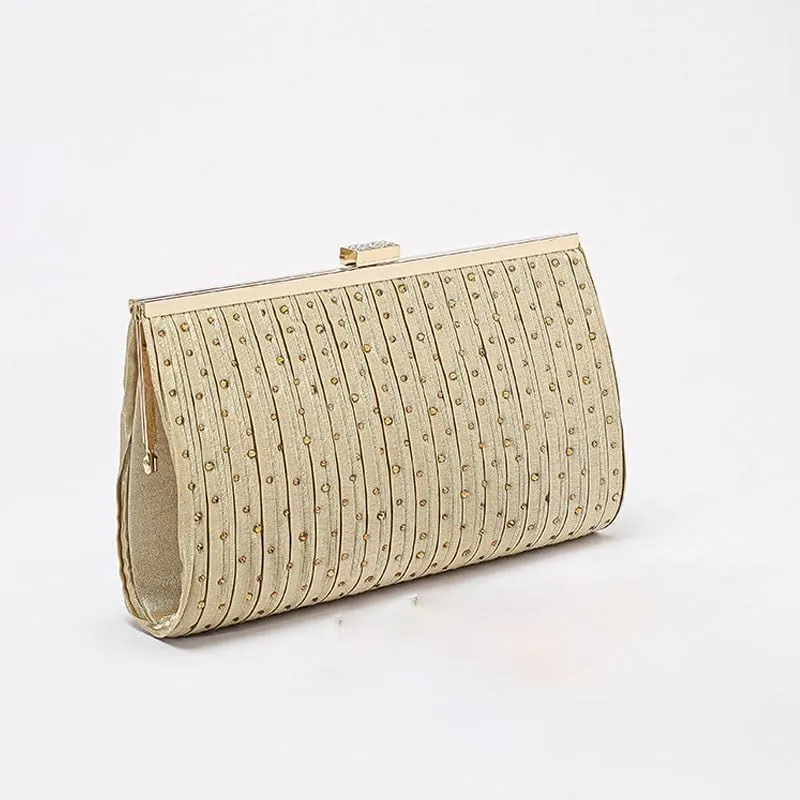 Gold Rhinestone Banquet Handbag Womens Dress Clutch Purses