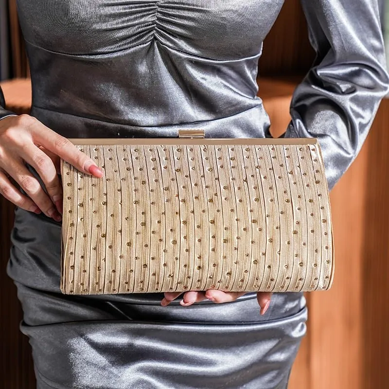 Gold Rhinestone Banquet Handbag Womens Dress Clutch Purses