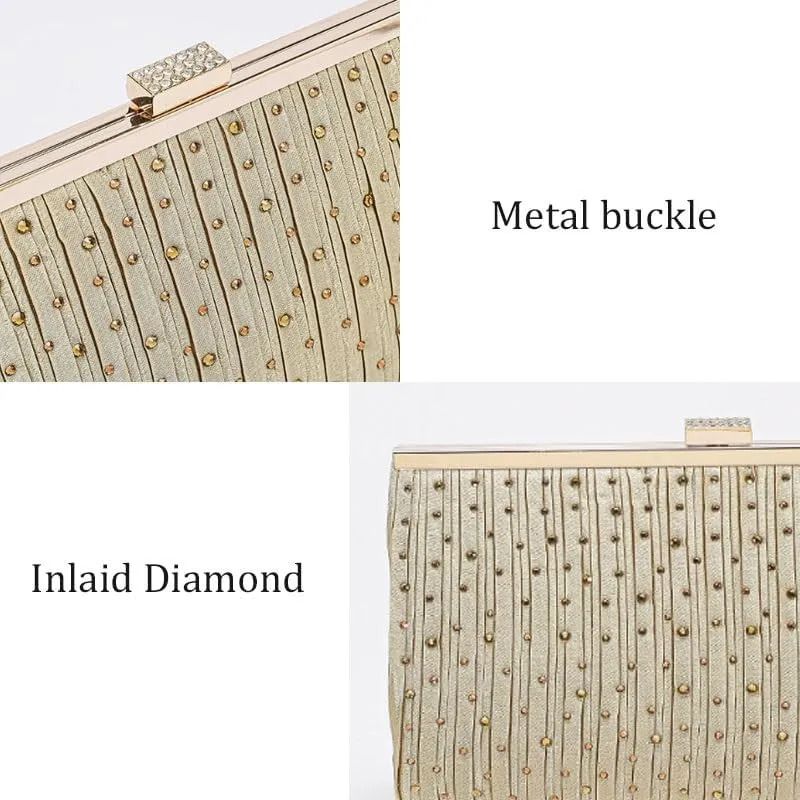 Gold Rhinestone Banquet Handbag Womens Dress Clutch Purses