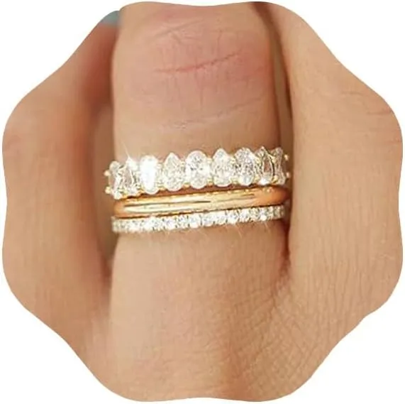 Gold Rings Set Stackable Rings Rhinestone Ring Sets Adjustable Knuckle Ring Fashion Bride Ring Jewelry for Women