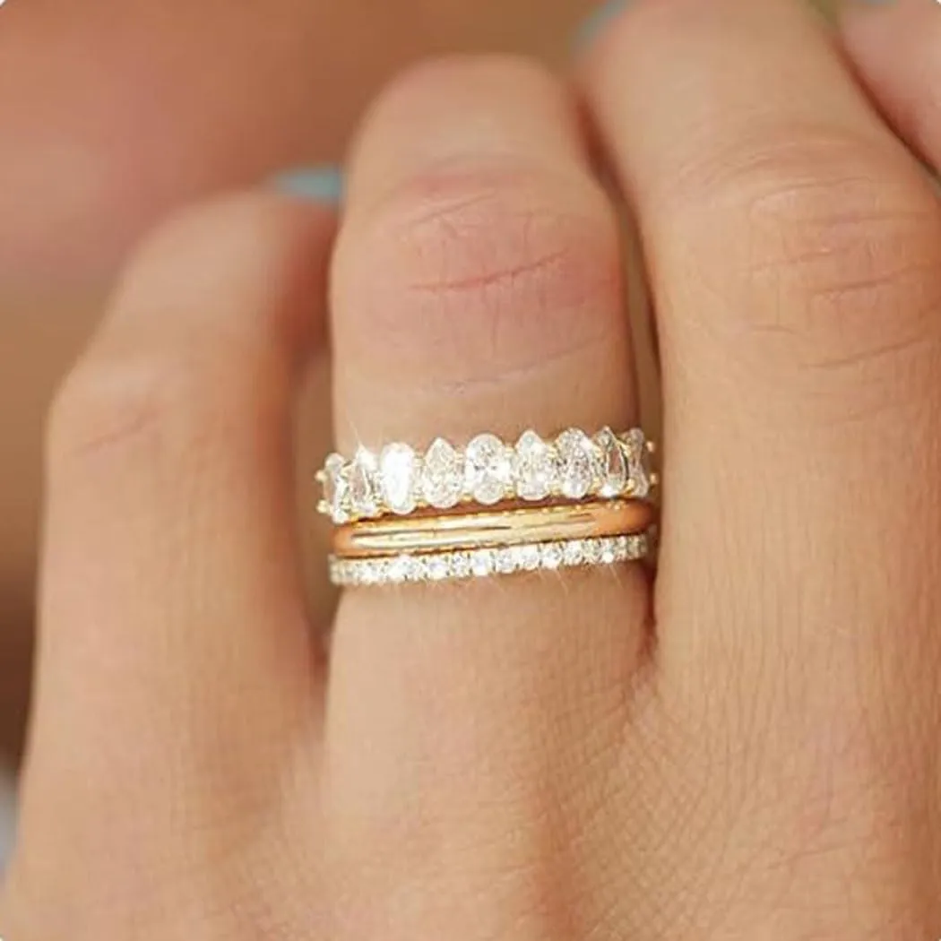 Gold Rings Set Stackable Rings Rhinestone Ring Sets Adjustable Knuckle Ring Fashion Bride Ring Jewelry for Women