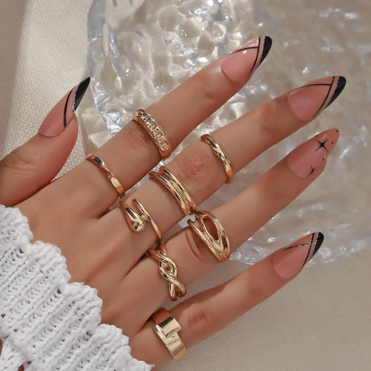 Gold Rings Sets for Women Gold Stackable Knuckle Rings Non Tarnish Stacking Thumb Ring Adjustable Cubic Zirconia Open Stackable Finger Rings Fashion Jewelry