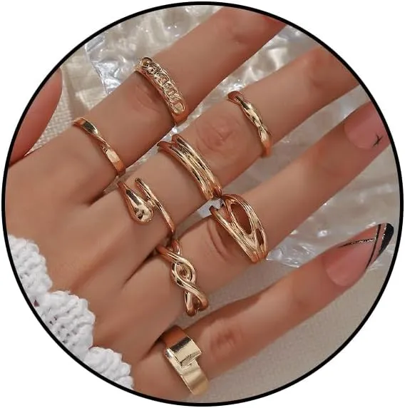 Gold Rings Sets for Women Gold Stackable Knuckle Rings Non Tarnish Stacking Thumb Ring Adjustable Cubic Zirconia Open Stackable Finger Rings Fashion Jewelry