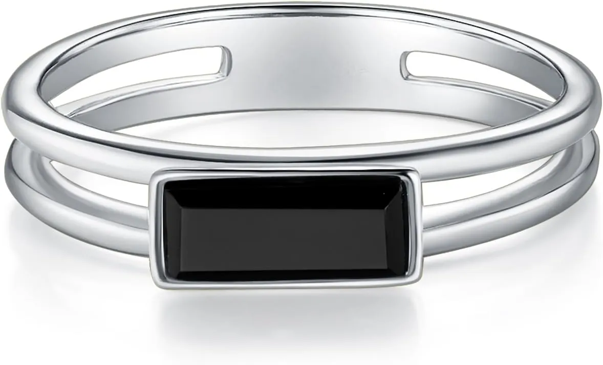 Gold Rings|Silver Rings| Black Onyx Rings|14K Gold/White Gold Plated Rings For Women| Wedding Band|Gold/Silver Rings for Women 4mm Band Size 4-12