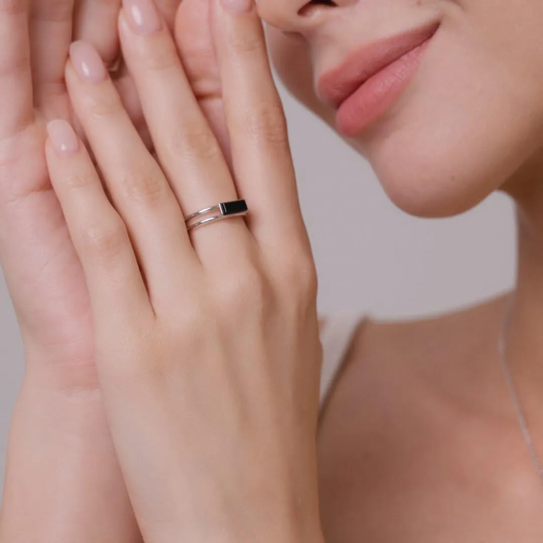 Gold Rings|Silver Rings| Black Onyx Rings|14K Gold/White Gold Plated Rings For Women| Wedding Band|Gold/Silver Rings for Women 4mm Band Size 4-12