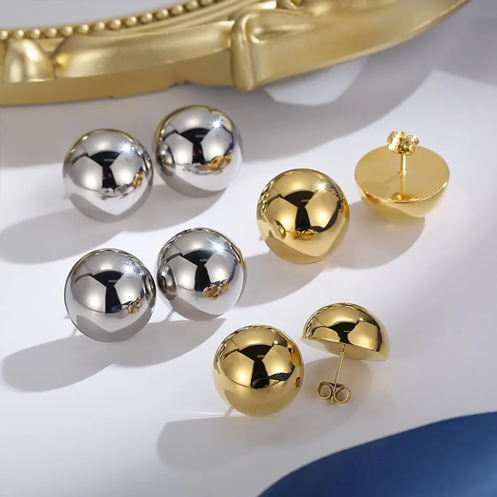 Gold Silver Half Ball Stud Earrings High Polished Round Earrings Trendy Jewelry for Women 20mm/18MM/16MM/12MM Balls