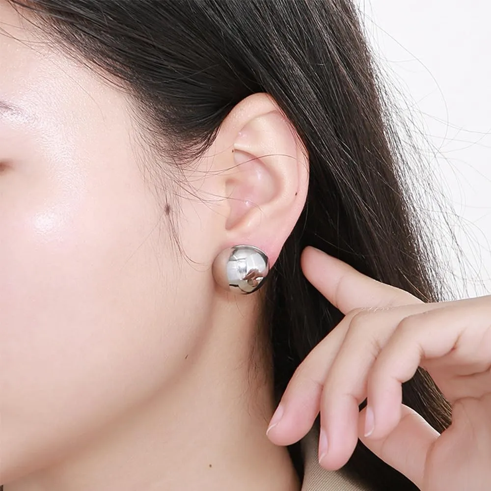 Gold Silver Half Ball Stud Earrings High Polished Round Earrings Trendy Jewelry for Women 20mm/18MM/16MM/12MM Balls
