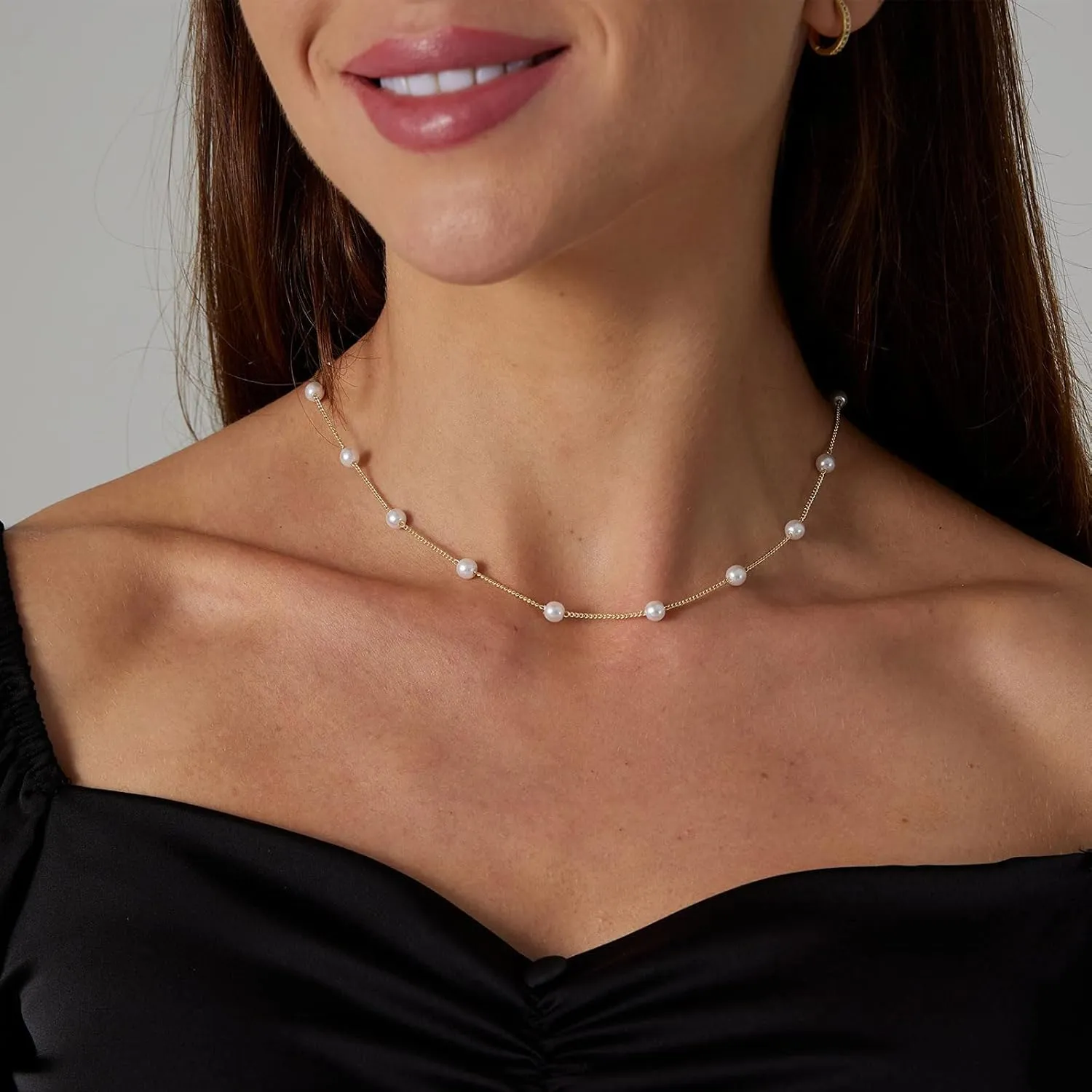 Gold Silver Pearl Necklaces for Women Dainty Pearls Necklace Round Imitation Choker Simple Bridesmaid Wedding Jewelry