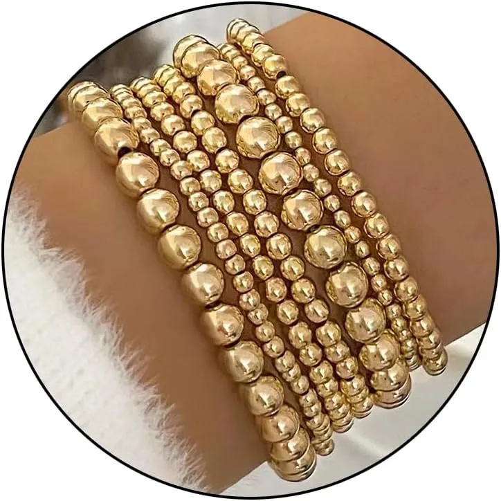 Gold Stackable Bead Bracelet for Women Beaded Stretch Bracelets Non Tarnish Bracelet Adjustable Waterproof Bracelet Elegant Jewelry