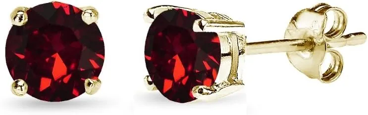 Gold Stud Earrings for Women - Birthstone, 5mm Round Crystal, Cartilage & Flash Silver