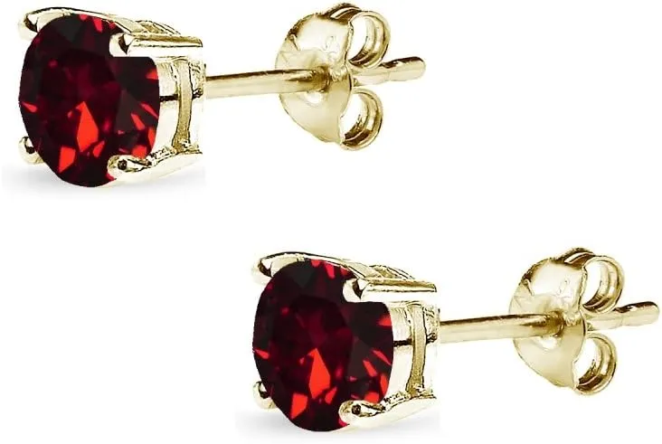 Gold Stud Earrings for Women - Birthstone, 5mm Round Crystal, Cartilage & Flash Silver