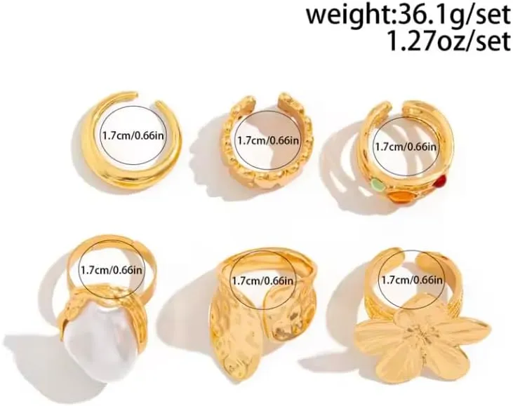 Golden Stacks Ring Set  Multi-Pack Gold Rings for Women, Dainty & Statement Styles for Layering, Stacking & Everyday Glam