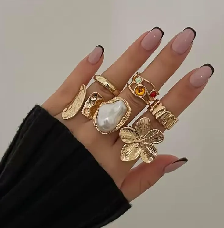 Golden Stacks Ring Set  Multi-Pack Gold Rings for Women, Dainty & Statement Styles for Layering, Stacking & Everyday Glam