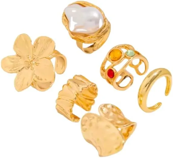 Golden Stacks Ring Set  Multi-Pack Gold Rings for Women, Dainty & Statement Styles for Layering, Stacking & Everyday Glam