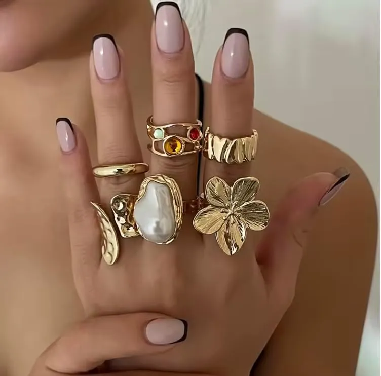 Golden Stacks Ring Set  Multi-Pack Gold Rings for Women, Dainty & Statement Styles for Layering, Stacking & Everyday Glam