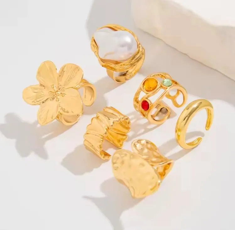 Golden Stacks Ring Set  Multi-Pack Gold Rings for Women, Dainty & Statement Styles for Layering, Stacking & Everyday Glam