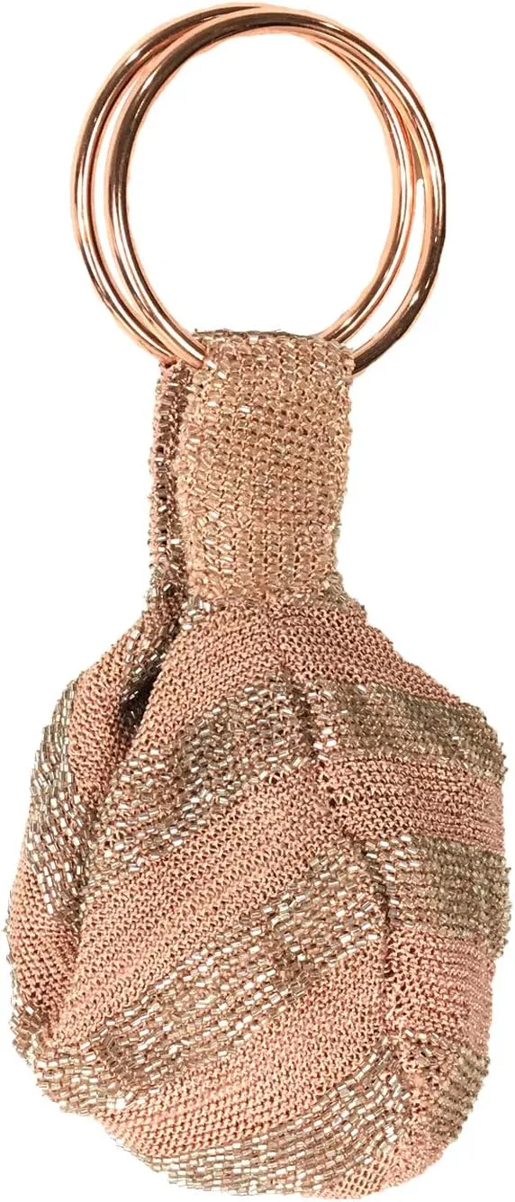 Goldie Beaded Bracelet Bag Evening Clutch, Rose Gold