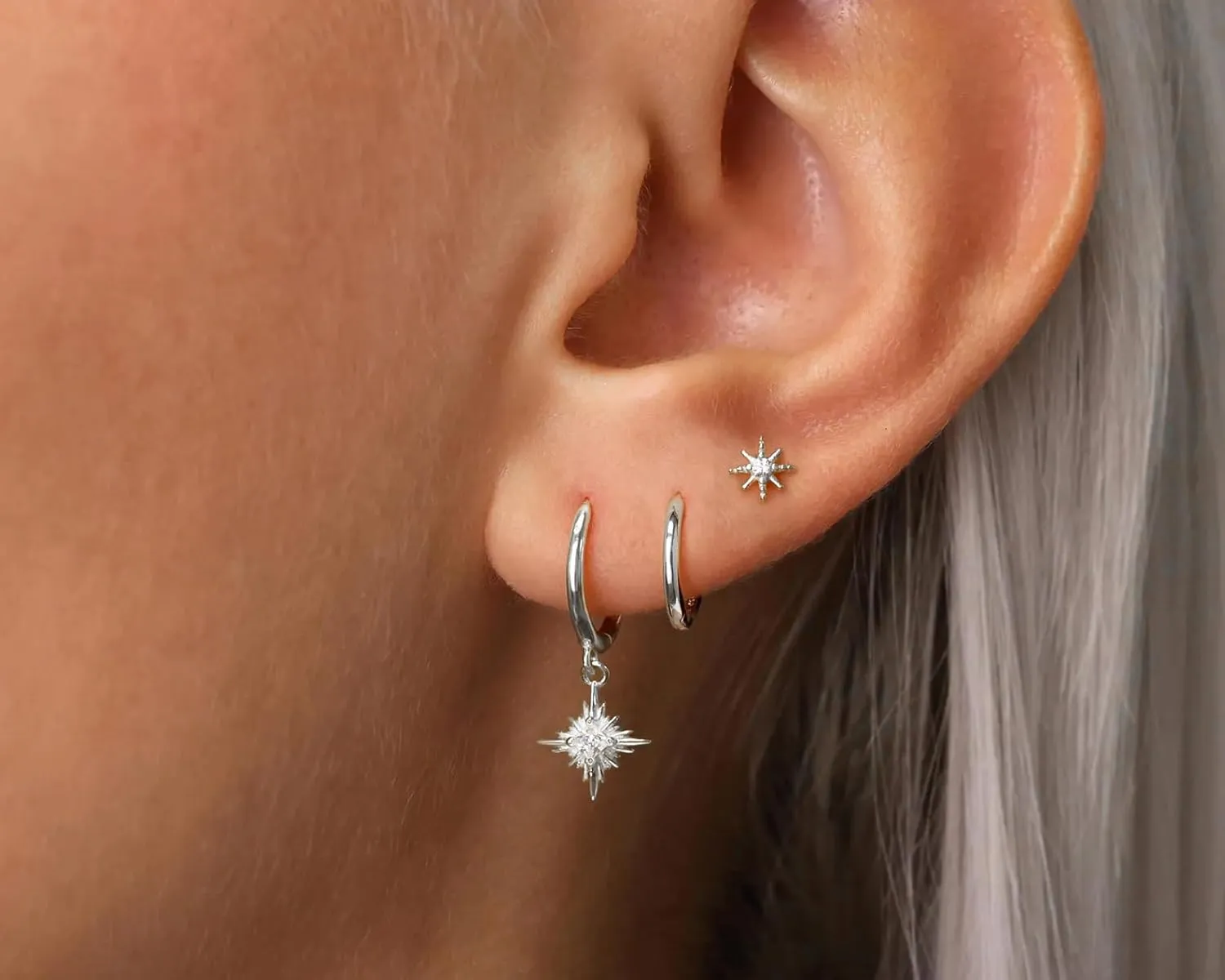 Gold/Silver Hoop Earrings for Women - 14K Plated Stackable Sets for Multiple Piercing, Dainty Cute Huggie Flat Back Stud Jewelry for Gift