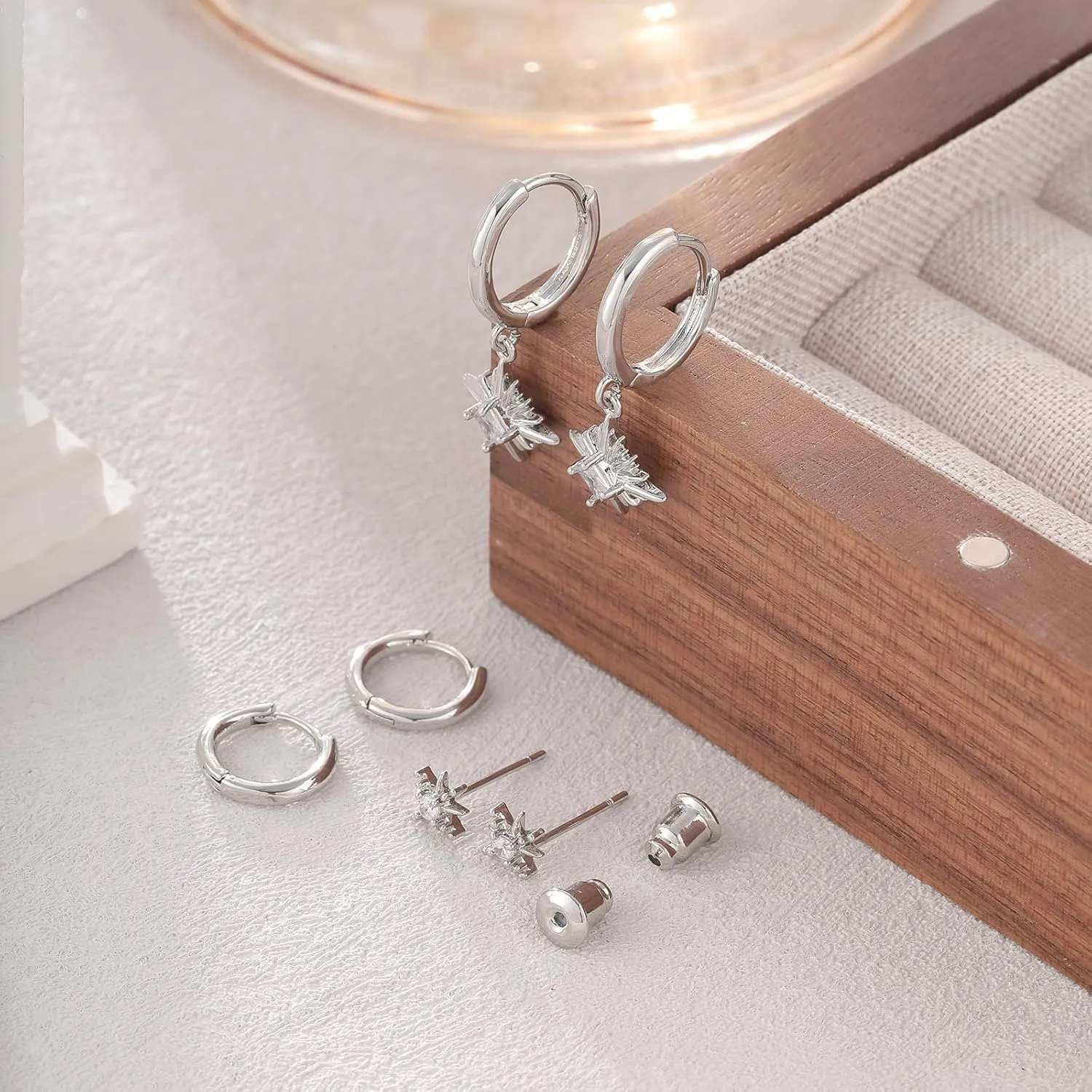 Gold/Silver Hoop Earrings for Women - 14K Plated Stackable Sets for Multiple Piercing, Dainty Cute Huggie Flat Back Stud Jewelry for Gift