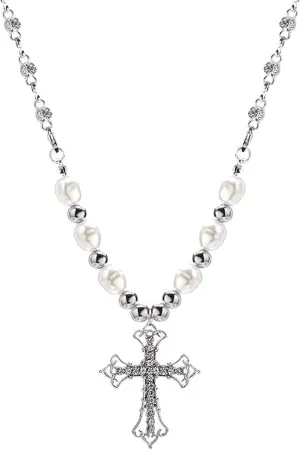 Gothic Cross Necklace,Pearl Cross Necklace,Cross Necklaces Y2k,Vintage Necklaces for Women,Y2k Jewelry Gothic Jewelry for Women