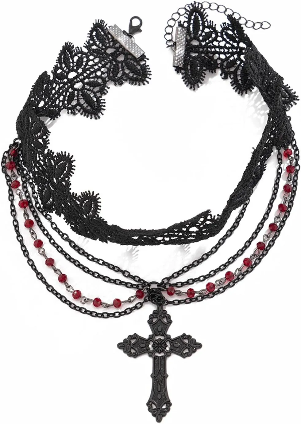 Gothic Cross Necklaces Layered Pearl Beads Cross Pendant Necklaces Punk Vintage Cross Chain Necklace Chunky Cross Necklace Gothic Jewelry for Women