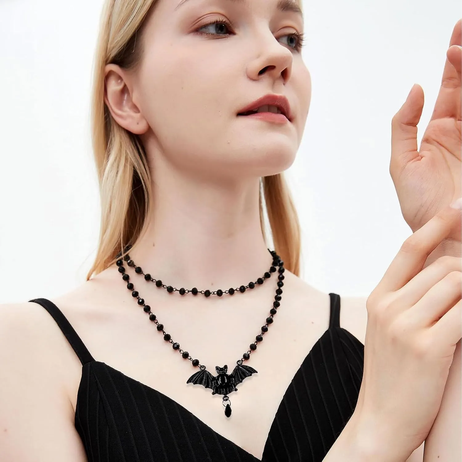Gothic Layered Choker Necklace for Women Black Bat Cross Moon Pendant Necklace Halloween Jewelry Gifts