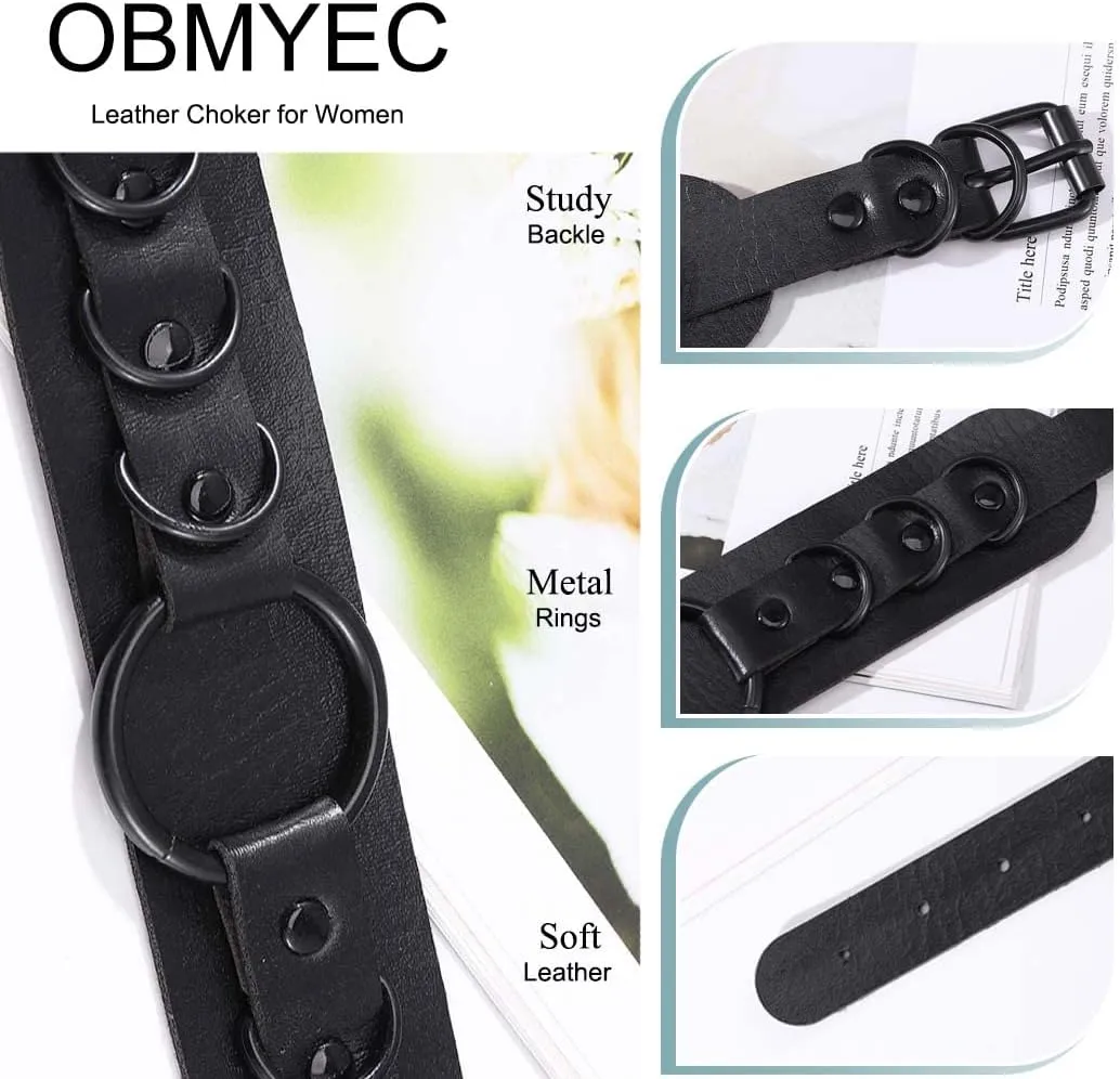 Gothic Leather Choker Necklace Punk Choker Collar Rings Nightclub Party Adjustable Necklaces Chain for Women