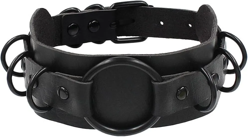 Gothic Leather Choker Necklace Punk Choker Collar Rings Nightclub Party Adjustable Necklaces Chain for Women