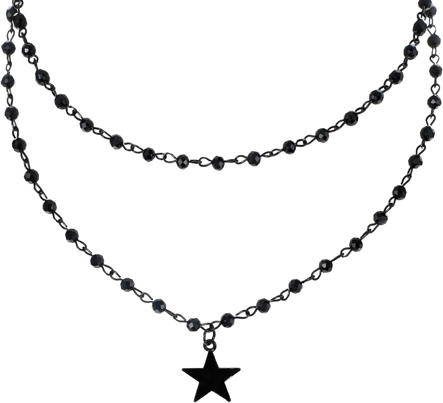 Gothic Moon Necklace, Layered Black Crescent Moon Necklace Moon Choker Necklace for Women Bead Onyx Necklace Moon Pendant Necklace Goth Dark Jewelry Set Halloween Costume Jewelry for Women