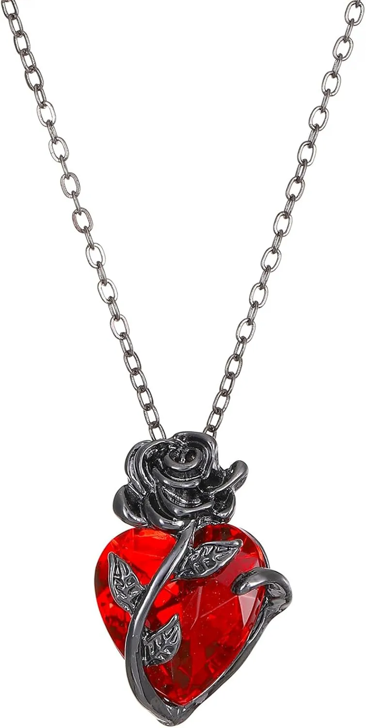 Gothic necklace for Women Vintage Punk Blacke Rose Necklaces Long Goth Heart Necklaces Halloween Necklace Valentine's Day Jewelry Gifts