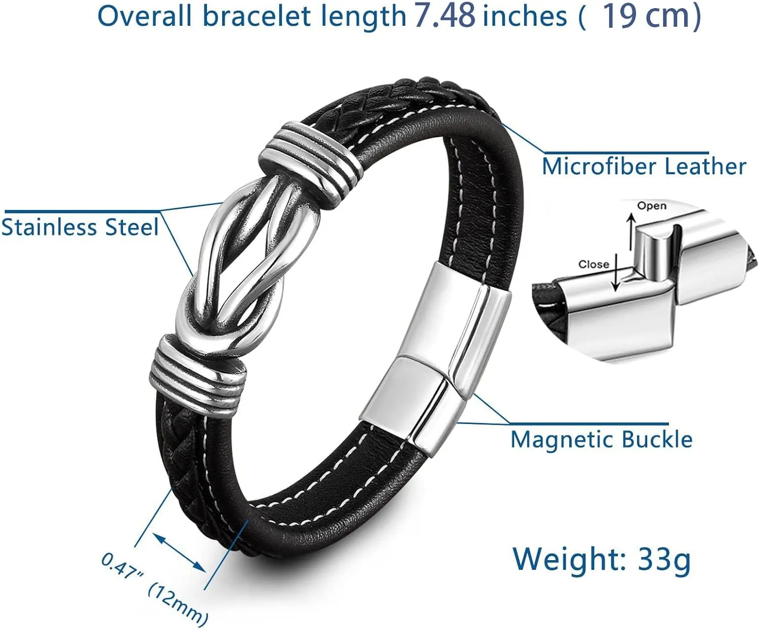 Grandmother and Granddaughter Forever Linked Together Braided Leather Bracelet, Infinity Knot Bracelets for Women To My Granddaughter Stainless Steel Engraved Leather Bracelet Jewelry for Birthday ChristmasBlack 19cm